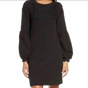 Lilly Pulitzer Embellished Bartlett Sweatshirt Dress Onyx Black Bead Sequin SM